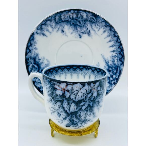 Antique Cup & Saucer Violette Blue Flow Eglantine, Keller & Guerin, France c1890 - Picture 1 of 7